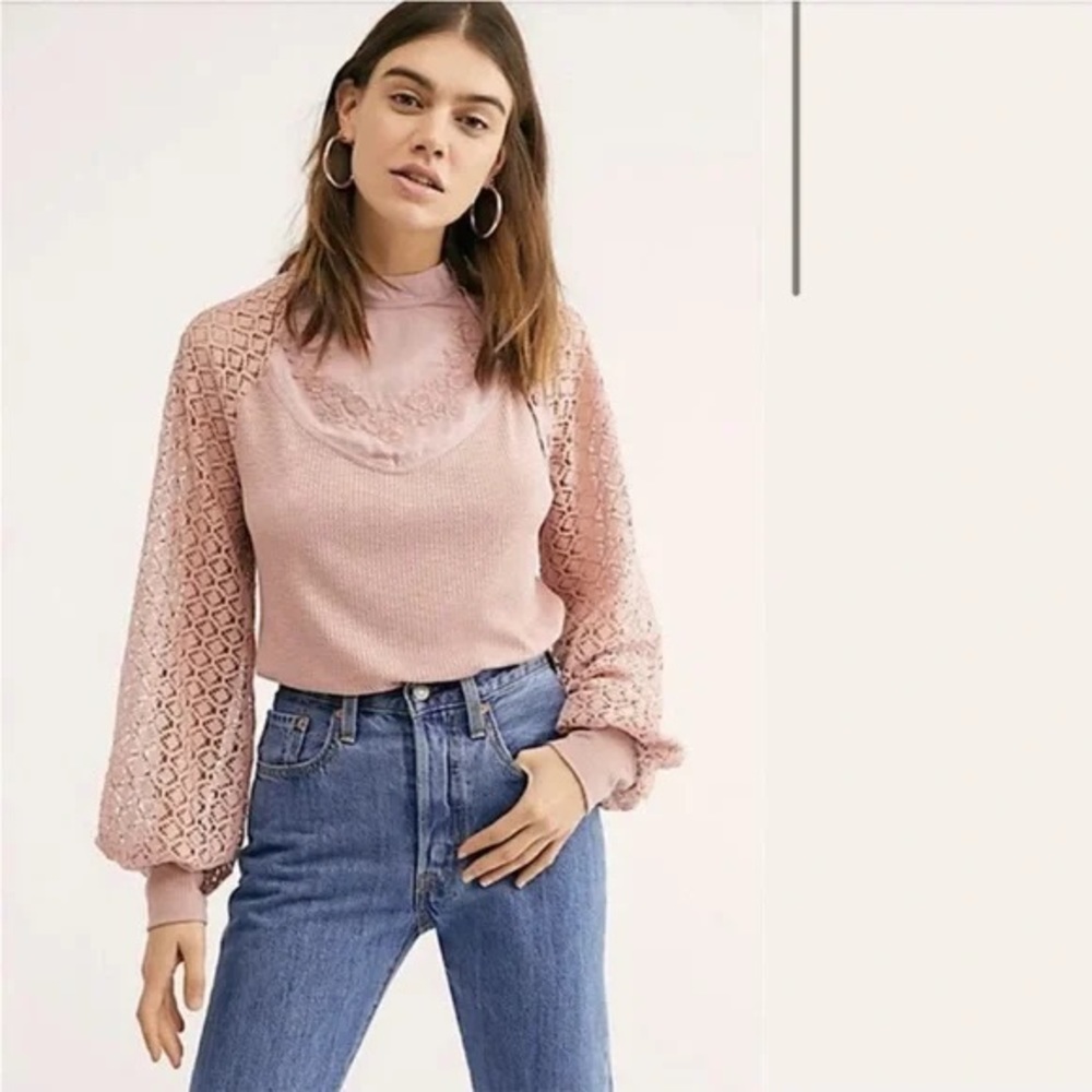 Free People Sweetest Thing Rose Embroidered Thermal Top